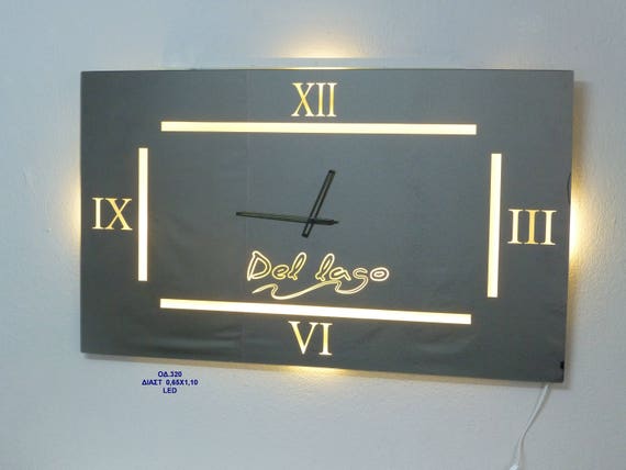 Custom Mirror Clock With Logo Personalized Rectangular Wall Etsy