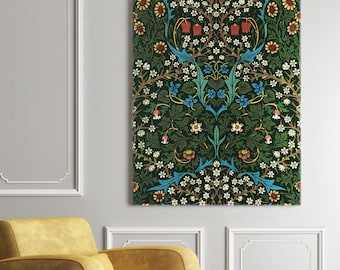 William Morris Tulip Pattern Stretched Canvas Wall Art, William Morris Floral Fabric Pattern Art, Vintage Reproduction Canvas, Victorian Art