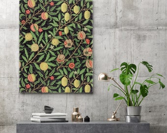 William Morris Fruits Pattern Stretched Canvas Wall Art, William Morris Floral Fabric Pattern Victorian Art, Vintage Reproduction Canvas