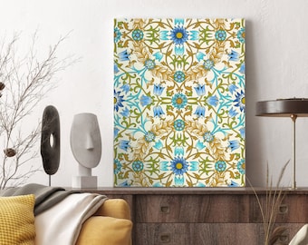William Morris Vine Pattern Stretched Canvas Wall Art, William Morris Floral Fabric Pattern Victorian Art, Mosaic Vintage Canvas