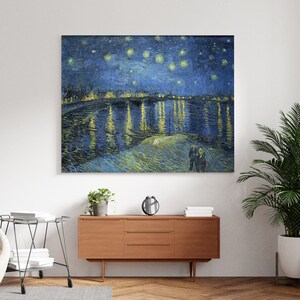 Lienzo estirado para pared con La noche estrellada sobre el Ródano de Vincent van Gogh, reproducción de lienzo de Van Gogh, arte de pared posimpresionista