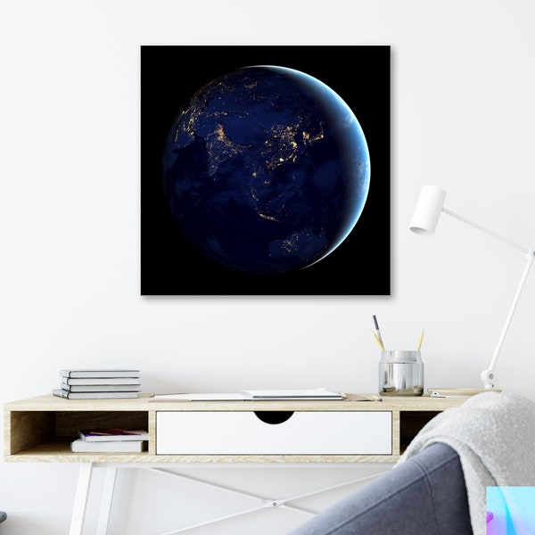 Earth at night Satellite Image Stretched Canvas Print, Globus from Space Telescope Images, World Map Globes Space Telescope Canvas Print