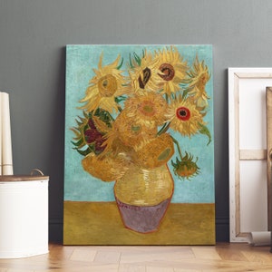 Lienzo estirado para pared con diseño de jarrón con doce girasoles de Vincent Van Gogh, impresión de reproducción de Van Gogh, cuadro de flores de Van Gogh listo para colgar