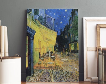 Vincent Van Gogh Cafe Terrace at Night Stretched Canvas Wall Art, Van Gogh Reproduction Print, Van Gogh Painting Home Decor Ready to Hang