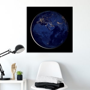 Erde Nachtansicht Satellitenbild gespannte Leinwand Druck, Weltkarte Erde vom Weltraumteleskop Druck, Globen von Weltraumteleskop Bildern