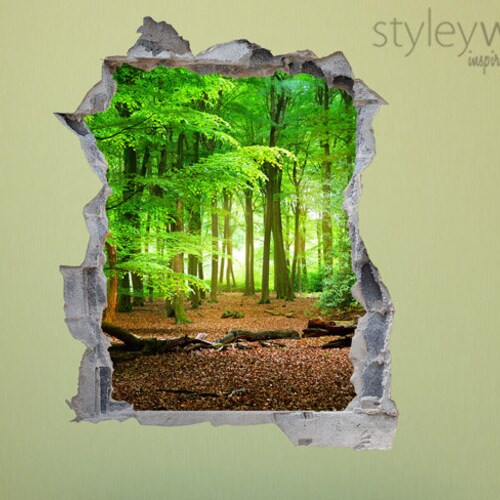 3D Hole in Wall Beautiful Leafy Lane View Wall Sticker Film Decal Wallpaper S97 