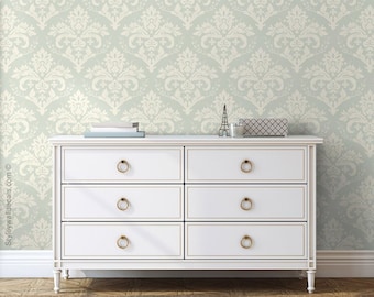 Damask Wallpaper, Pattern Wallpaper, Gray Beige Classic Damask Wallpaper, Self Adhesive and Repositionable Removable Fabric, Peel and Stick