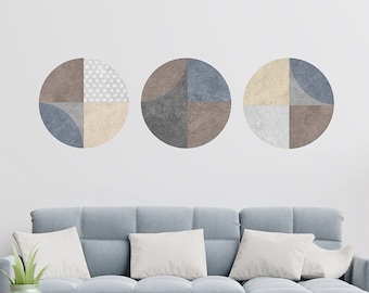 Circles Wall Decal, Modern Wall Sticker, Abstract Shapes Wall Decal, Concrete Texture Decal, Wood Wall Room Decor, Boho Wall Art Decor