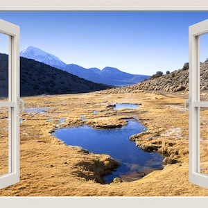 Mountains Wall Decal, Landscape Nature Wall Decal, 3d Window Wall Decal, Window Frame, Window View Home Decal, Wall Mural, Living Room Decor