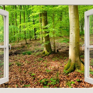Spring Forest Wall Decal, Trees Wall Sticker, 3d Window View Nature Wall Decal, Wall Mural, Window Effect Home Wall Decor Living Room