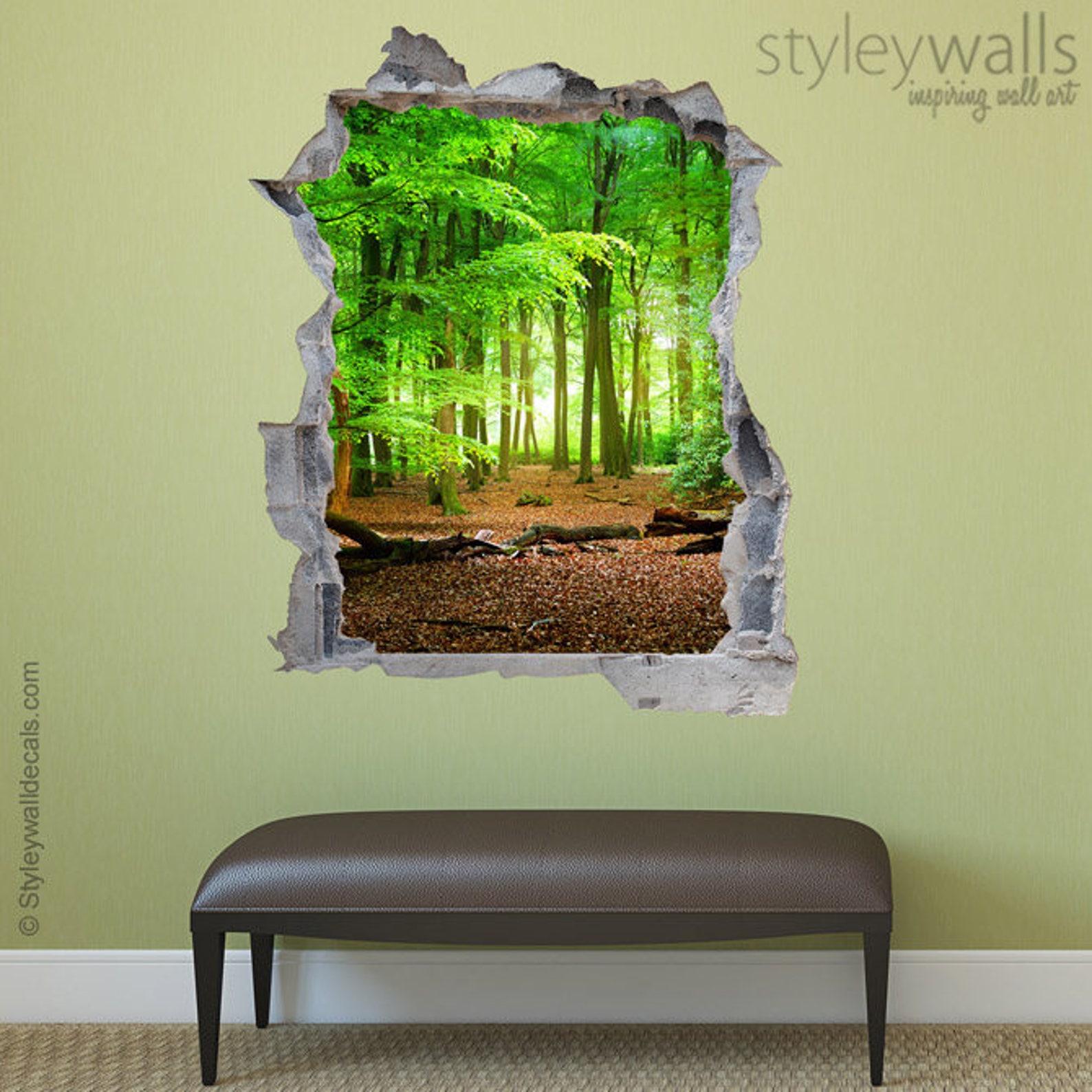 Forest Wall Decal, Woods Hole in the Wall 3d Effect Wall Sticker, Nature Wall Sticker, 3d Wall
