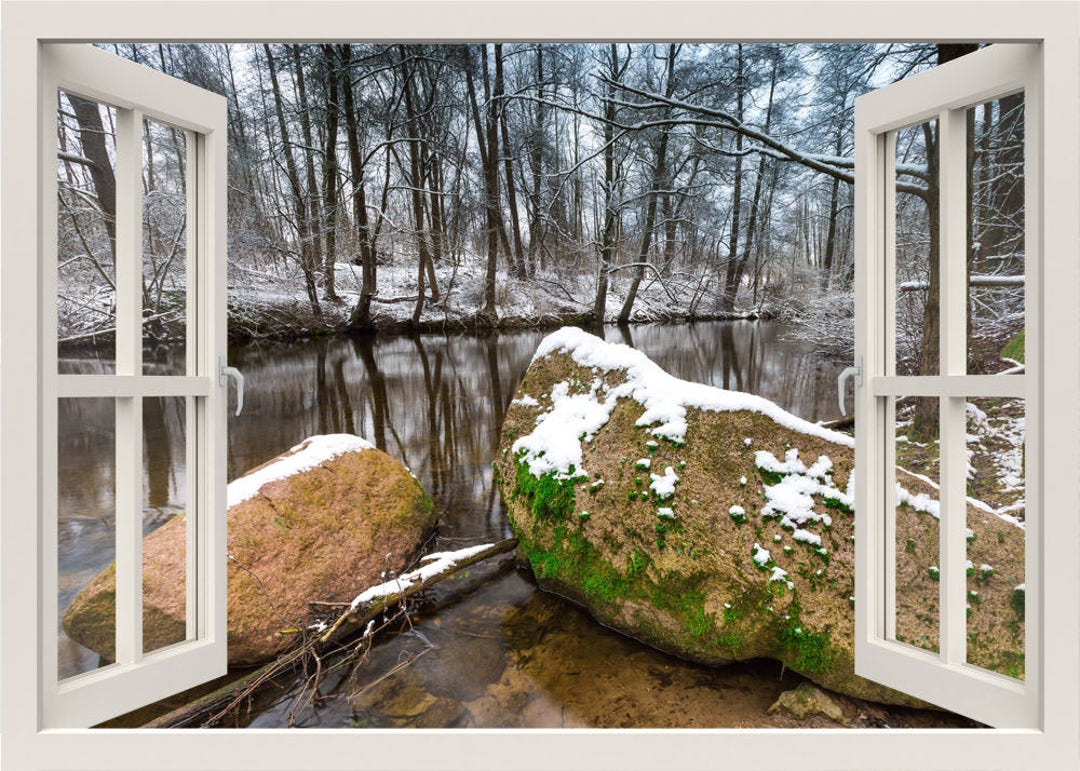 River Winter Scene Wall Decal 3d Window View Wall Decal Etsy Australia
