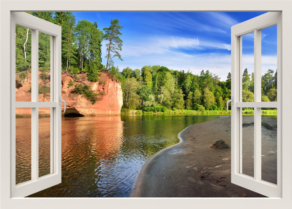 Forest Lake Wall Decal Lake and Trees Wall Sticker Forest Etsy