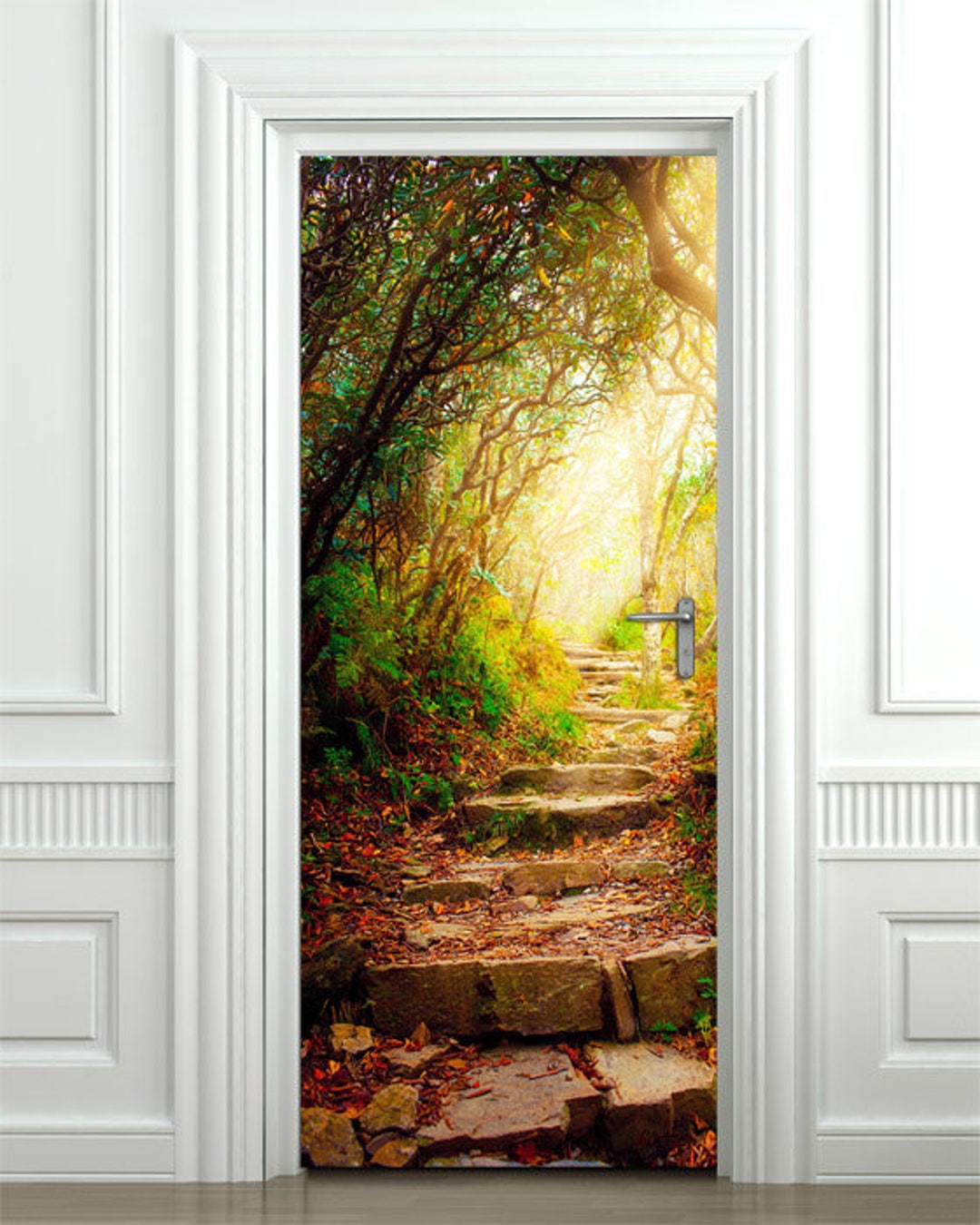 Stone Steps Inside Forest Wall Decal, Garden Glowing Light Wall Decal