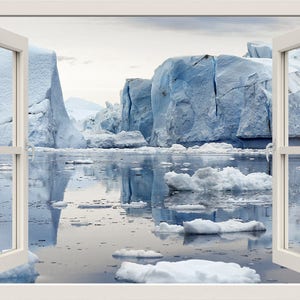 Iceberg Wall Decal, Ice Wall Decal, 3d Window Wall Decal, Antarctica Wall Decal, Window View Sticker, Window Frame, Window View Wall Mural