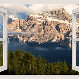 Mountain Wall Decal, Mountain Wall Sticker, Alpes Mountain 3d Window Wall Decal, Nature Animals Window Frame Wall Decal, Home Decor