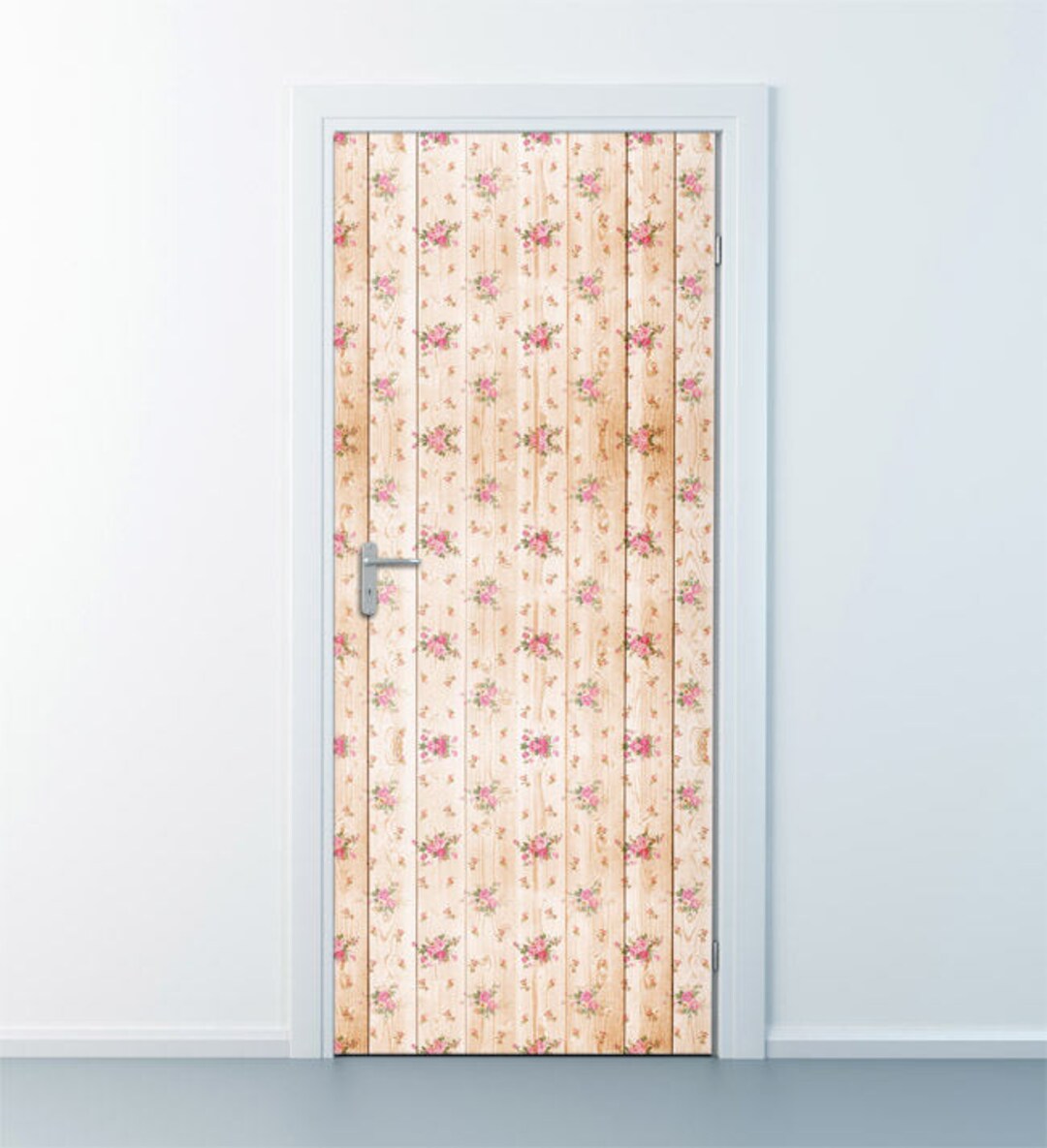 Wood Wall Decal, Flowers Texture Door Wall Sticker, Wooden Boards Door