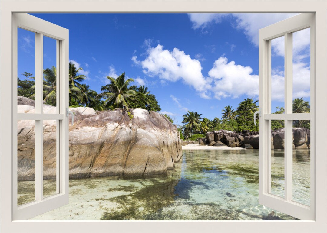 Tropical Beach Wall Decal 3d Window Wall Decal Tropical Sea Etsy