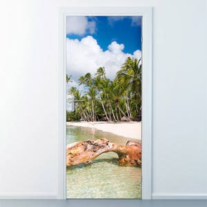 Tropical Beach Wall Decal, Sea Coast Wall Sticker, Door Mural, Sea Side Wallpaper, Door Sticker, Home Design Door Sticker, Door Covering