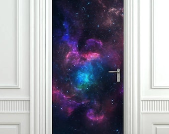 Space Wall Decal, Galaxy Wall Sticker, Door Mural, Galaxy Planets Wallpaper, Space Door Sticker, Door Sticker, Home Design  Door Covering