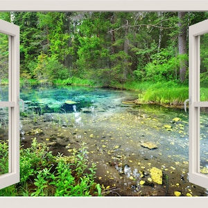 Forest Spring Wall Decal, Lake Wall Sticker, 3d Window View Nature Wall Decal, Trees Wall Sticker, Forest Mural, Home Wall Decor