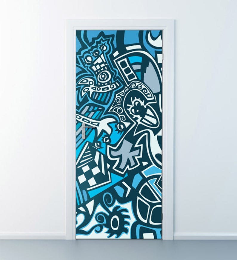 Door Sticker Graffiti Wall Decor Door Covering Graffiti Door Wallpaper Abstract Wall Decor Mural Bedroom Living Room Home Decor