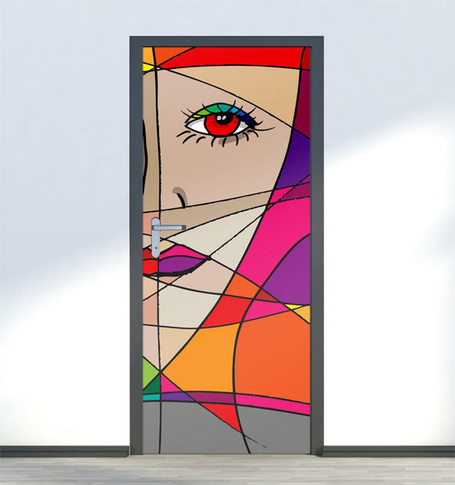 Abstract Wall Decal Abstract Wall Sticker Woman Face Door Etsy