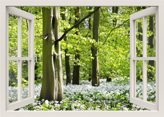 Trees And Blooming Flowers Wall Decal Forest Sticker 3d - Forest Wall Mural Stickers Trees And Blooming Flowers Wall Decal Forest Sticker 3d - Forest Wall Mural Stickers