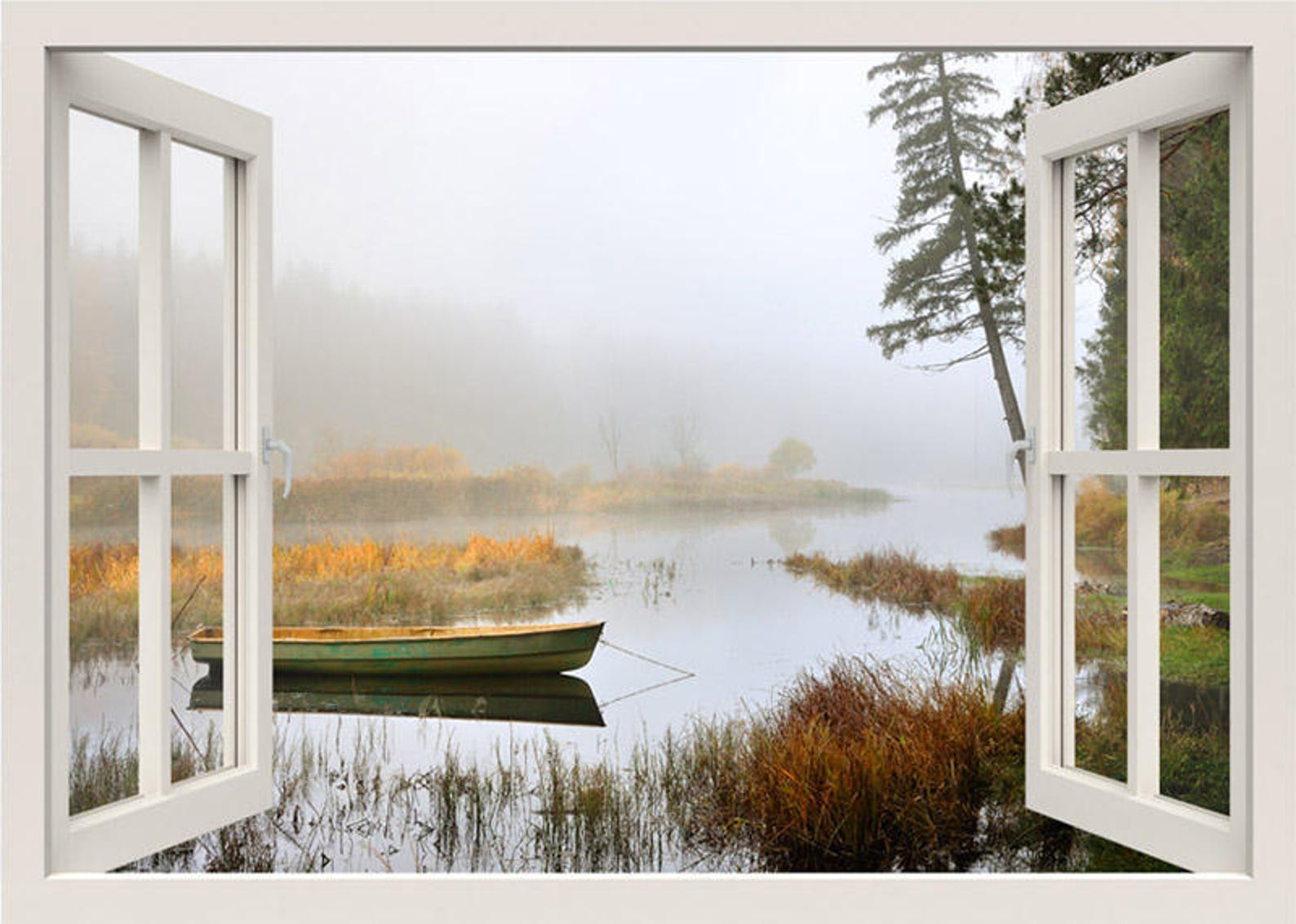 Lake Wall Decal, 3d Window Wall Decal, Lake Nature Wall Decal, Window View Wall Mural, Window