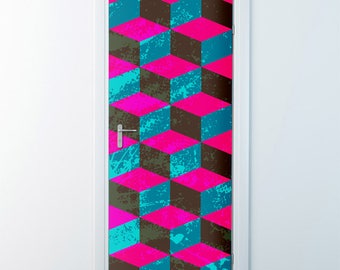 Modern Cubes Wall Decal, Abstract Cubes Wall Sticker, Abstract Door Decor, Abstract Shapes Door Mural, Door Cover Wrap Home Decor