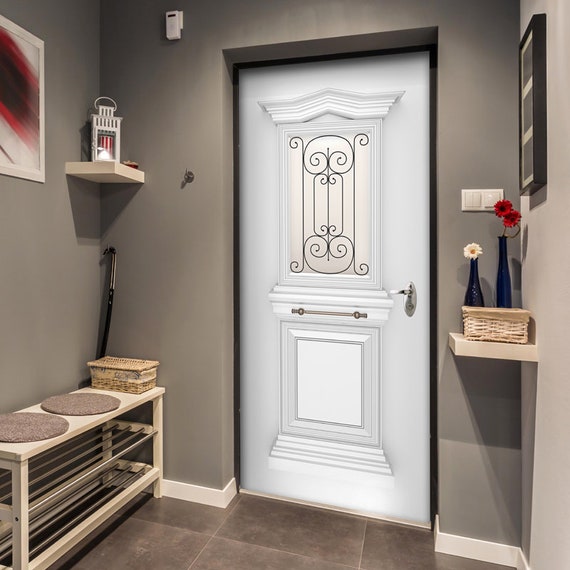 Adesivo porta d'ingresso, carta da parati per porta in stile greco,  classico colore bianco rivestimento per porte in stile greco romano,  decalcomania per porta d'ingresso murale -  Italia