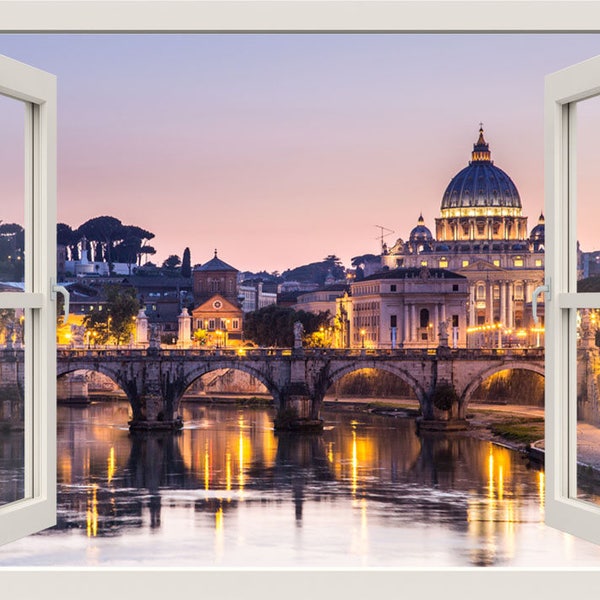 Rome Muur Decal, 3d Window View Wall Decal, Rome Muur Sticker Muurschildering, Italië Wall Decor Sticker, Brug Decal, Slaapkamer Home Decor Woonkamer