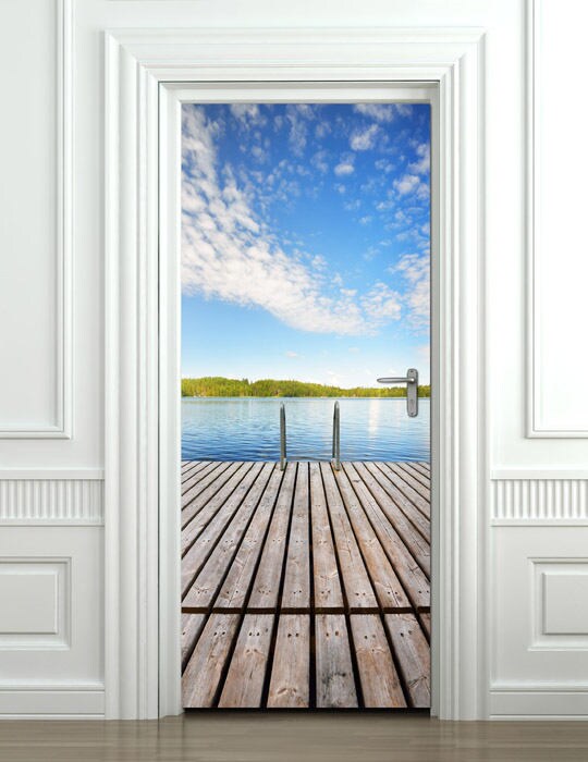 LuSeven porte casa da interno Finestre oceano onde 95x215cm(37.4 inches * 84.64 inches) Carta Parati Porta 3D Soggiorno Ufficio Cucina fotomurali Poster Wallpaper vinile Decorazione Carta Da Parati