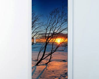 Sunset Wall Decal, Door Wall Decal, Sunset Door Mural, Sunset Door Sticker, Beach Door Wallpaper, Door Covering, Home Design Door Sticker