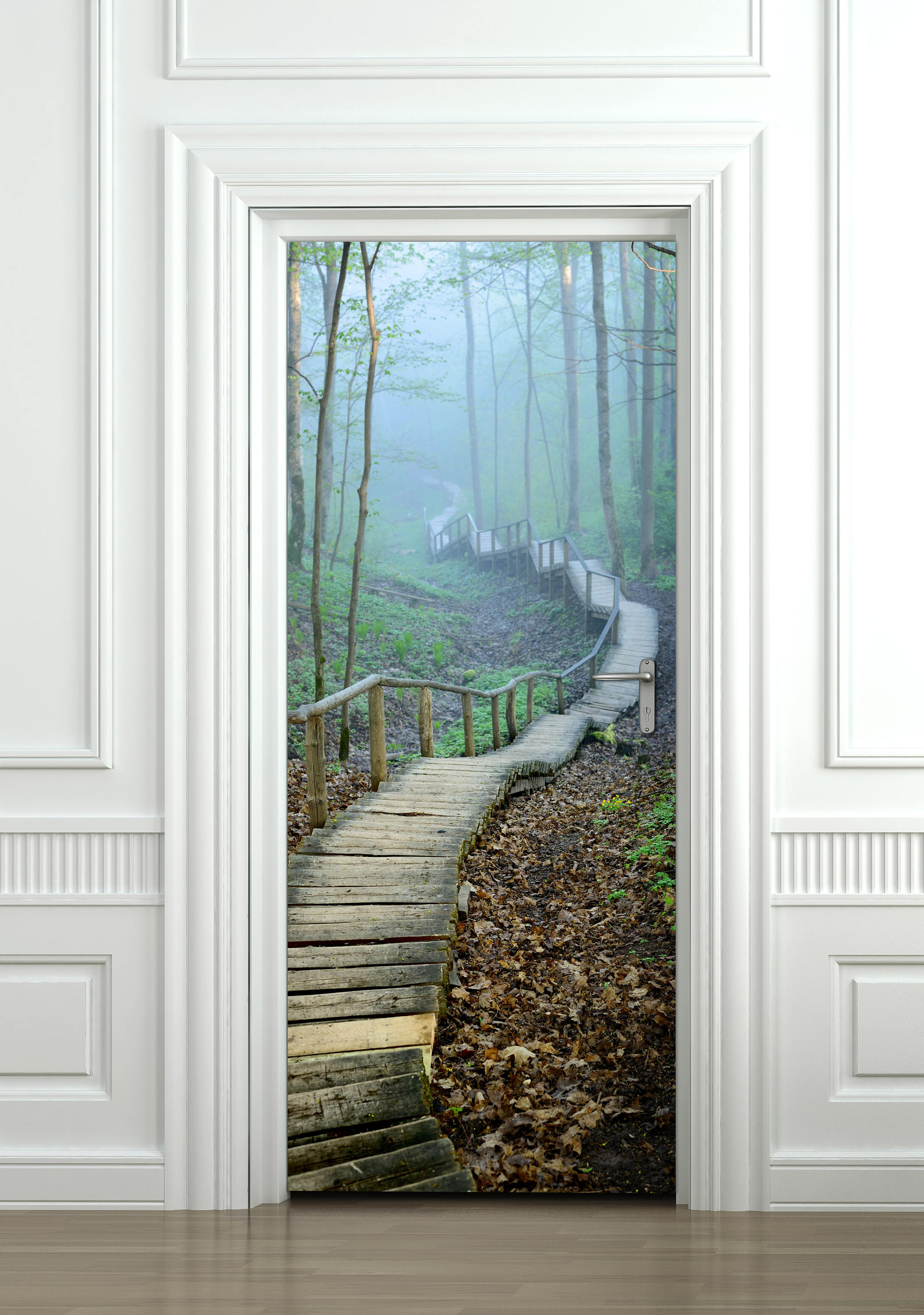 Pegatina de vinilo adhesivo 3D para puerta, Mural de tamaño personalizado,  puente, bosque, mar, cristal, paisaje, envoltura de puerta, papel tapiz,  grano de madera, calcomanías DIY