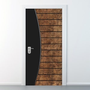 Türbild, Türaufkleber, Holz mit Schwarzem HOLZ 102, Holztür Aufkleber, Eingangstür Wandbild, Zimmertür Aufkleber, Türverkleidung, Home Design