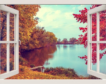 Autocollant Mural Repositionnable 'Fenêtre Sur La Nature Avec Cerf' - 90 Cm (3 FT)