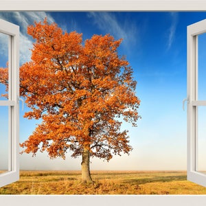 Tree Wall Decal, 3d Window Wall Decal, Forest Nature Wall Decal, Window View Sticker, Window Frame, Window View Wall Mural, Home Decor Mural