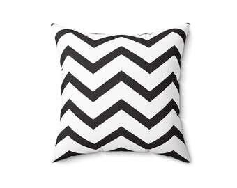 Zigzag Pattern Pillow, Black and White Decorative Throw Pillow, Geometric Shapes Pillow, Spun Polyester Square Pillow and Cover