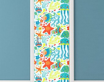 Fishes Wall Decal, Fishes Sticker, Underwater Wall Decal, Ocean Decal, Underwater Door Decor,  Ocean Door Decor Mural, Door Cover Wrap