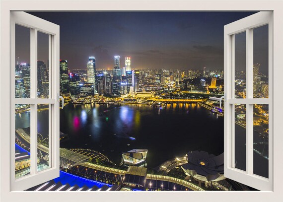 Singapore Wall Decal Singapore At Night Wall Decal Modern Etsy