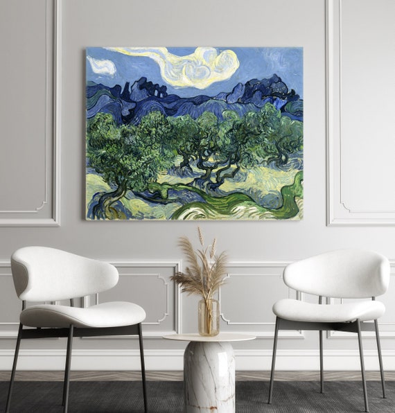 Toile tendue sur toile d'art mural Vincent Van Gogh Oliviers avec les Alpilles, reproduction sur toile Van Gogh pour décoration d'intérieur, impressionnisme - France