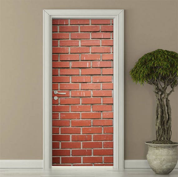 red bricks wall decal red bricks door sticker bricks wall | etsy