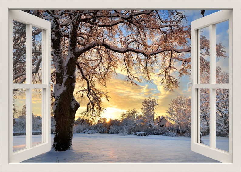 winter wall decal 3d window wall decal window view wall | etsy