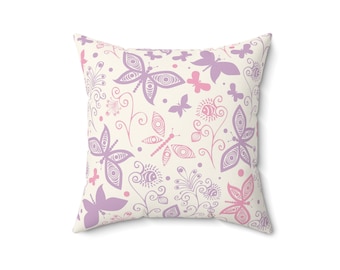 Rosa Schmetterlinge Muster Kissen, dekoratives Kissen für Kinderzimmer Kinderzimmer, Polyester quadratisches Kissen, Dekokissen und Kissen