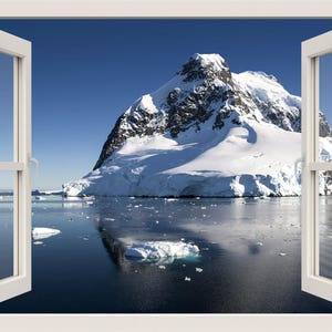 Iceberg Sea View Wall Decal, Ice Wall Decal, 3d Window Wall Decal, Antarctica Wall Decal Sticker, Window View Sticker, Window Frame Mural