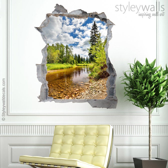 Wall Stickers Caves River Nature Rock Cool Smashed Decal 3D Art Vinyl Room BB033