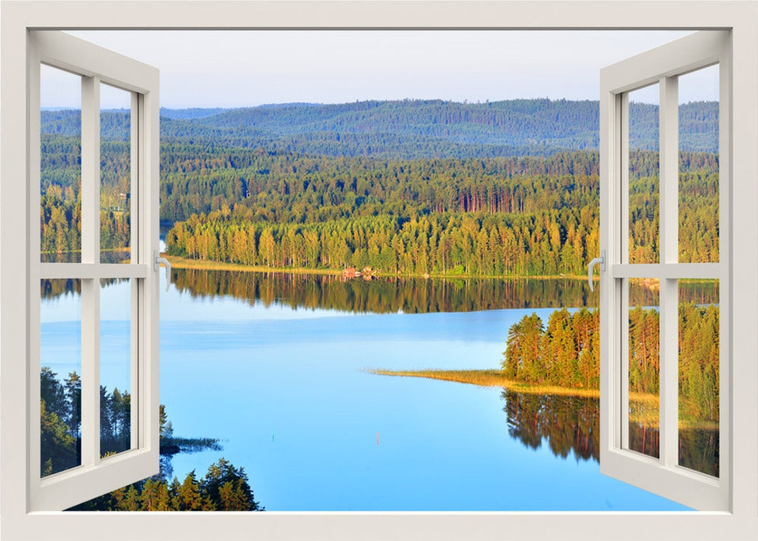 Lake Wall Decal, Lake Wall Mural, Lake Wall Sticker, Nature Trees Wall Decal Sticker, 3d Window