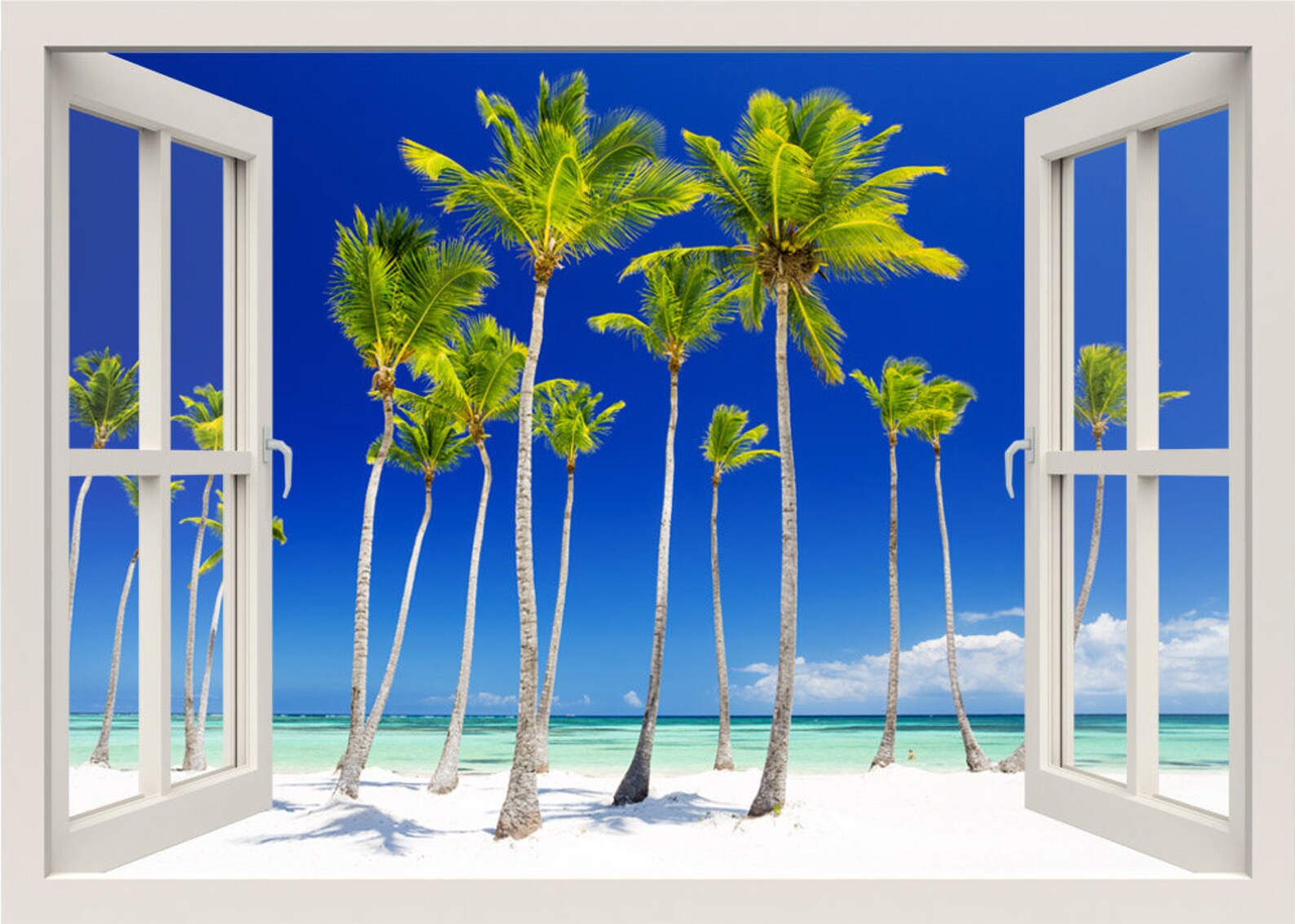 Beach Wall Decal, Palm Trees Wall Decal, 3d Window Wall Decal, Tropical
