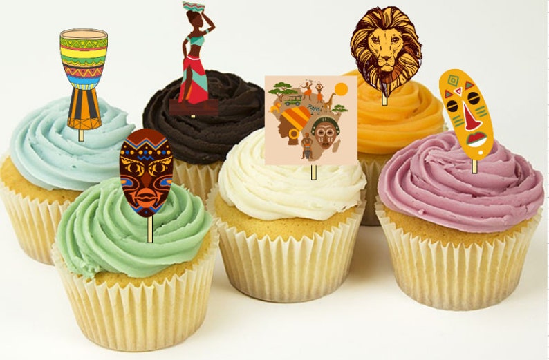 12 Africa Party Cupcake Toppers Food Picks Theme Party Queen Etsy